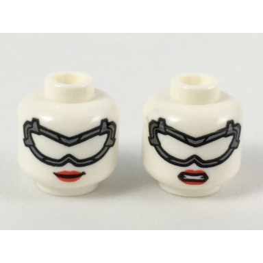 white minifigure head dual sided female pearl dark gray goggles red lips smile gritted teeth pattern