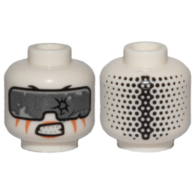 white minifigure head alien ninjago with silver goggles orange stripes gritted teeth pattern