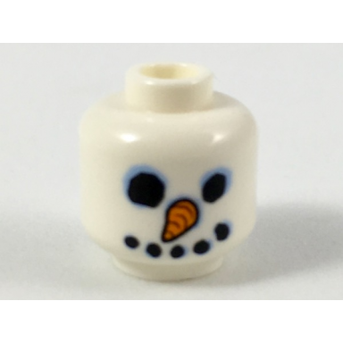 white minifigure head black coal lump eyes and mouth orange carrot nose bright light blue highlights pattern