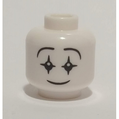 white minifigure head mime smiling face black star eyes with white pupils pattern bam
