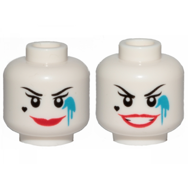 white minifigure head dual sided female red lips heart shaped beauty mark dark azure paint splotch smile open mouth smiile pattern