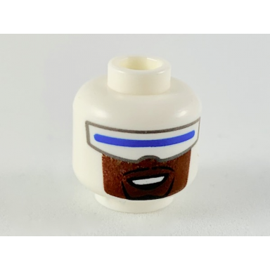 white minifigure head wide blue visor reddish brown lower face with black goatee pattern