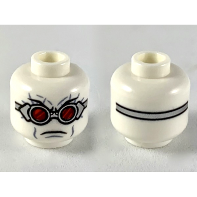 white minifigure head silver goggles with red lenses frown pattern