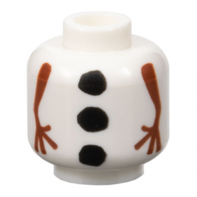 white minifigure head without face with snowman reddish brown stick arms and black coal buttons pattern frozen olaf body