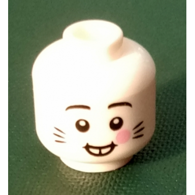 white minifigure head rabbit teeth bright pink cheeks and whiskers pattern bam