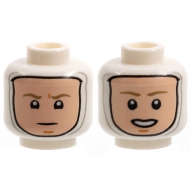 white minifigure head dual sided balaclava light nougat face dark tan eyebrows neutral open mouth pattern