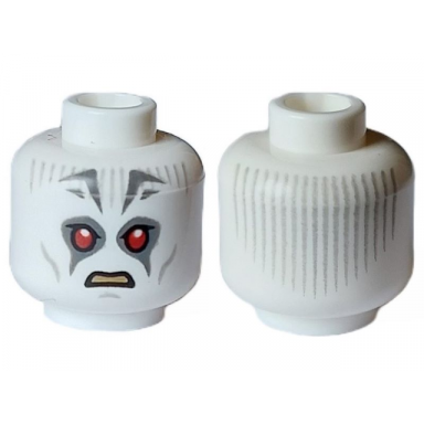 white minifigure head alien with sw pauan red eyes light bluish gray lines and dark bluish gray markings pattern grand inquisitor