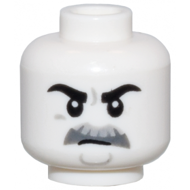 white minifigure head black eyebrows light bluish gray and dark bluish gray moustache and round chin outline pattern