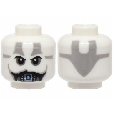 white minifigure head alien black eyebrows dark bluish gray eye shadow dark silver vocabulator light bluish gray tattoos pattern