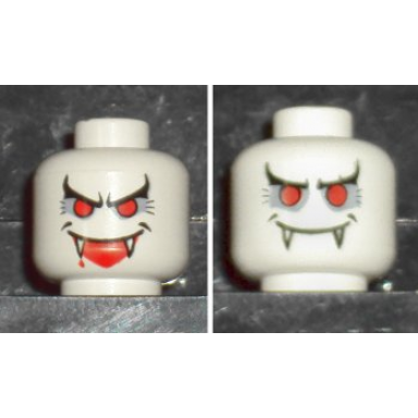 white minifigure head dual sided alien with red eyes fangs mouth open mouth closed pattern vampire