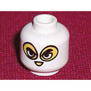 white minifigure head balaclava with holes over yellow face with angry black eyebrows and white eyes pattern