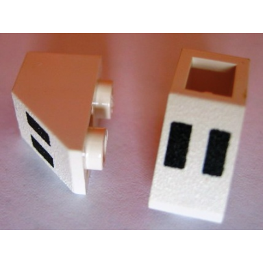 white slope inverted 45 2 x 1 with 2 black rectangles ferry windows pattern