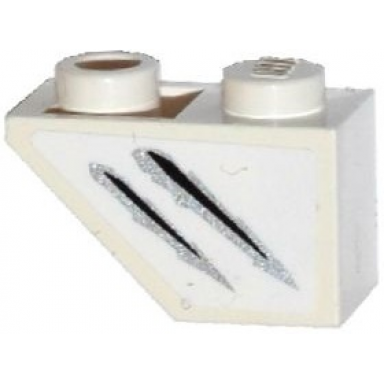 white slope inverted 45 2 x 1 with silver and black claw scratch marks pattern model left side sticker - set 75916