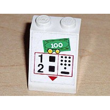 white slope 65 2 x 2 x 2 without bottom tube with atm money machine pattern sticker - set 6562