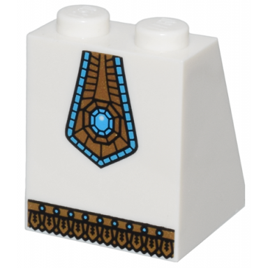 white slope 65 2 x 2 x 2 with bottom tube with minifigure dress skirt robe gold panel with blue jewel and gold fringe pattern