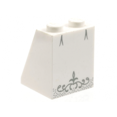 white slope 65 2 x 2 x 2 with bottom tube with minifigure dress skirt robe wedding with silver trim pattern