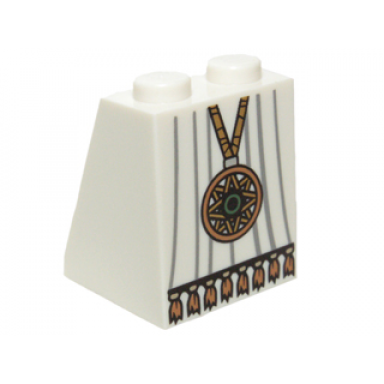 white slope 65 2 x 2 x 2 with bottom tube with minifigure dress skirt robe gold star pendant and tassels pattern