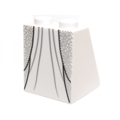 white slope 65 2 x 2 x 2 with bottom tube with minifigure dress skirt robe layered with metallic silver lines pattern
