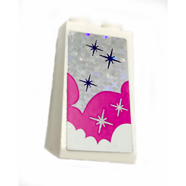 white slope 75 2 x 2 x 3 - solid studs with white and pink clouds and stars pattern sticker - set 41128