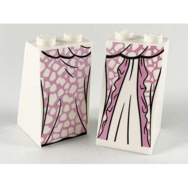 white slope 75 2 x 2 x 3 - solid studs with metallic pink dress and white spots pattern