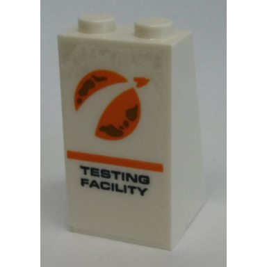 white slope 75 2 x 2 x 3 - solid studs with orange city mars exploration logo and testing facility pattern sticker - set 60228