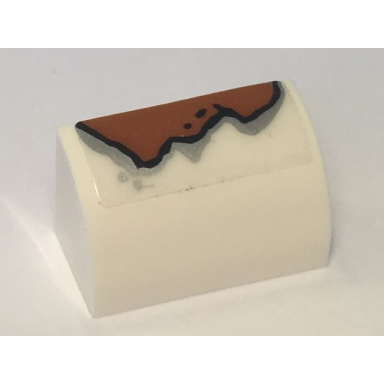 white slope curved 1 x 2 with rust pattern sticker - set 10274