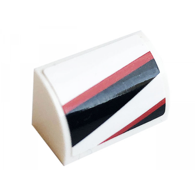 white slope curved 1 x 2 with black and red stripes pattern model left side sticker - set 76896