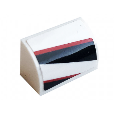 white slope curved 1 x 2 with black and red stripes pattern model right side sticker - set 76896