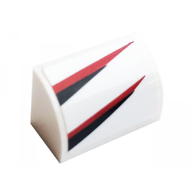 white slope curved 1 x 2 with black and red stripe pattern model left side sticker - set 76896