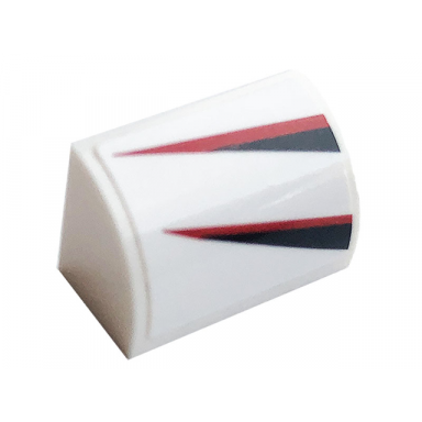 white slope curved 1 x 2 with red and black stripe pattern model right side sticker - set 76896