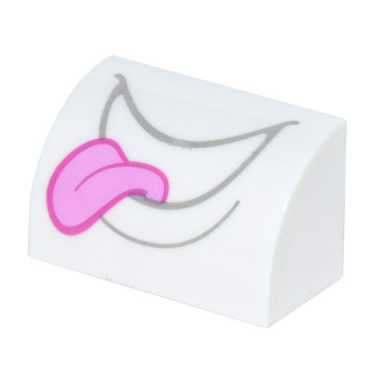 white slope curved 1 x 2 with dark bluish gray open mouth smile with bright pink tongue pattern super mario polterpup lower face
