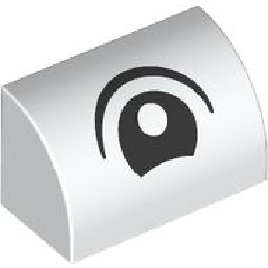 white slope curved 1 x 2 with black and white eye pattern