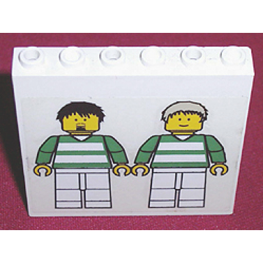 white brick 1 x 6 x 5 with two soccer players pattern sticker - sets 3414 3419