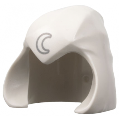 white minifigure headgear wrap hood thick bandages pointed at forehead with light bluish gray crescent moon pattern