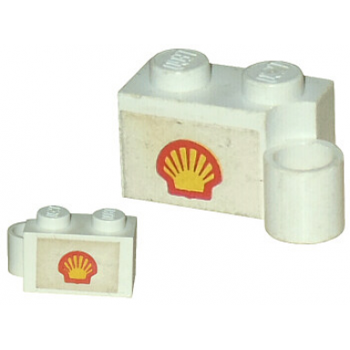 white hinge brick 1 x 4 swivel base with shell logo pattern on both sides stickers - sets 377-1 601-1
