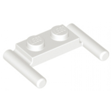 white plate modified 1 x 2 with bar handles - flat ends low attachment