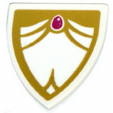 white minifigure shield triangular short with magenta jewel and gold border pattern sticker - set 41176