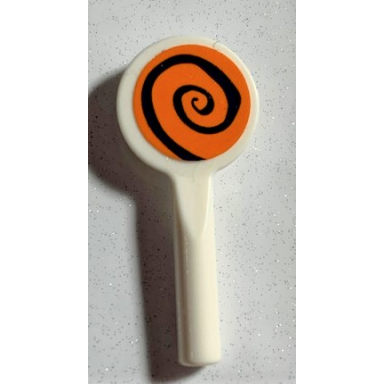 white minifigure utensil signal paddle with dark purple spiral on orange background pattern sticker - set 75978