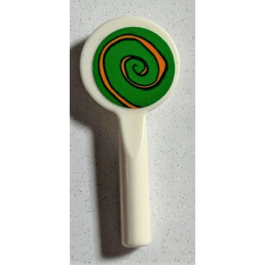 white minifigure utensil signal paddle with orange spiral on green background pattern sticker - set 75978