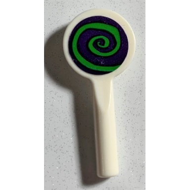 white minifigure utensil signal paddle with green spiral on dark purple background pattern sticker - set 75978
