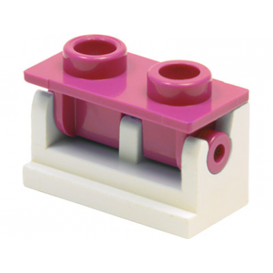 white hinge brick 1 x 2 with dark pink top plate 3937 3938