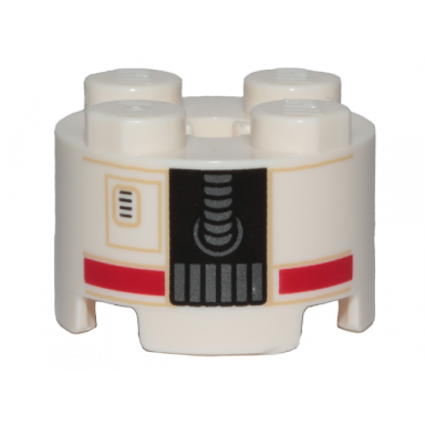 white brick round 2 x 2 with axle hole with sw dd-bd droid pattern