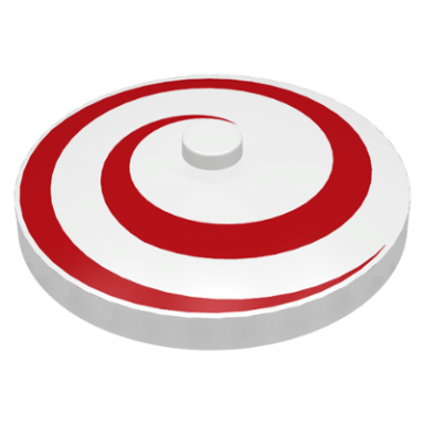 white dish 4 x 4 inverted radar with solid stud with red spiral pattern