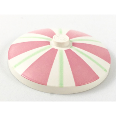 white dish 4 x 4 inverted radar with solid stud with thick pink and thin light green stripes pattern