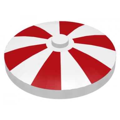 white dish 4 x 4 inverted radar with solid stud with radiating red stripes pattern