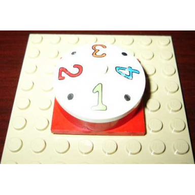 white dish 4 x 4 inverted radar with solid stud with fabuland numbers pattern - green 1 red 2 orange 3 blue 4
