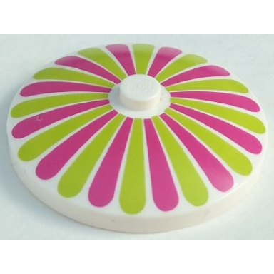 white dish 4 x 4 inverted radar with solid stud with lime and magenta stripes petals pattern