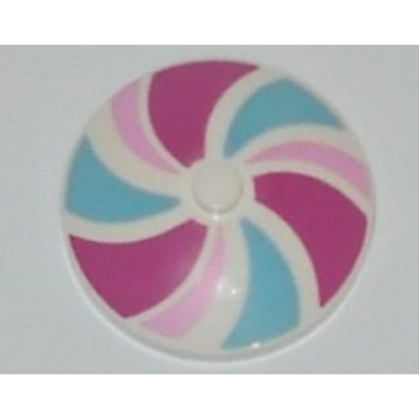 white dish 4 x 4 inverted radar with solid stud with bright pink magenta and medium azure swirling stripes pattern