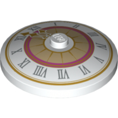 white dish 4 x 4 inverted radar with solid stud with clock face with roman numerals pattern