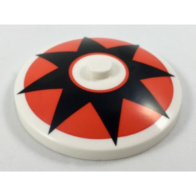 white dish 4 x 4 inverted radar with solid stud with black 8 point star on red circle pattern